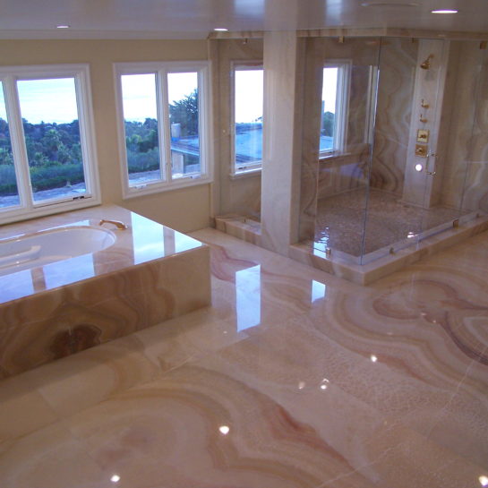 Onyx stone master bathroom